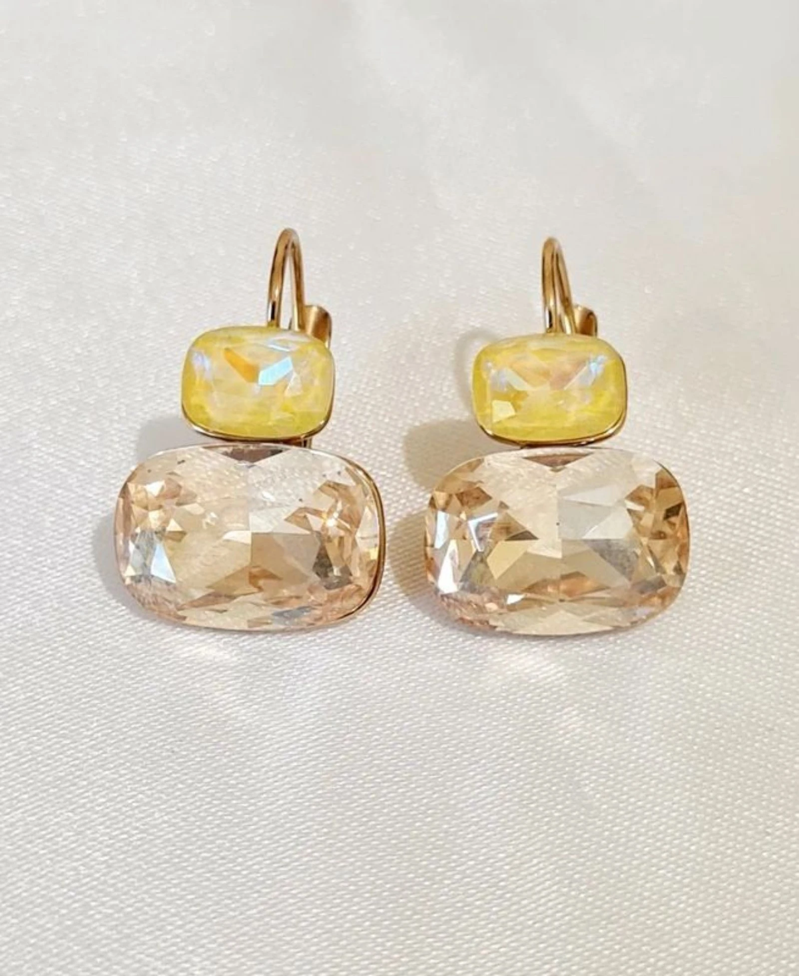 Boucles d'oreilles dorées cristaux jaunes 